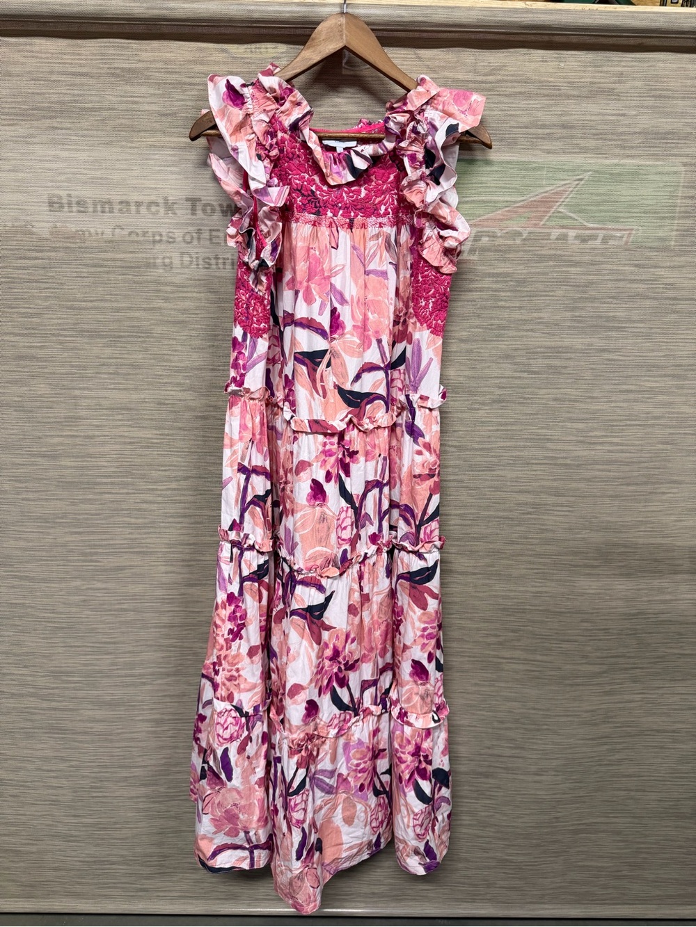Mi Golondrina Alicia Pink Cream Floral Maxi Dress Women’s S